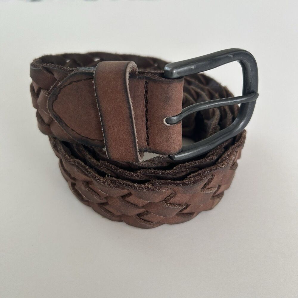 J Crew Braided Genuine Leather Belt Mens Size 36 Woven Brown 1.5” - Picture 2 of 9